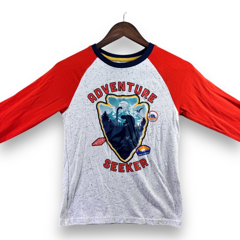 365 Kids Garanimals Boys Size 10 Adventure Seeker Dinosaur Raglan Shirt Red Grey